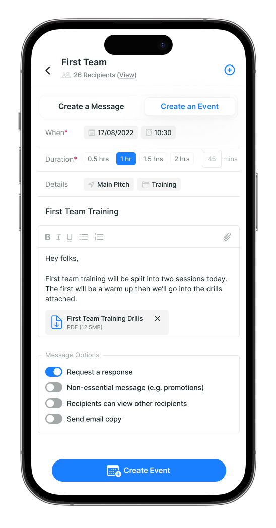 A demo screenshot of comms in TENEX